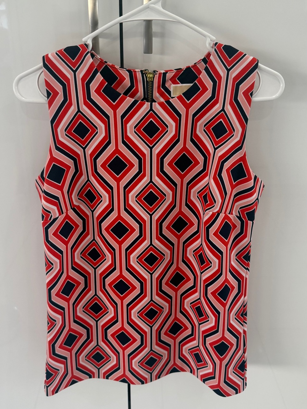 Michael Kors Red & Navy Geometric Sleeveless Top